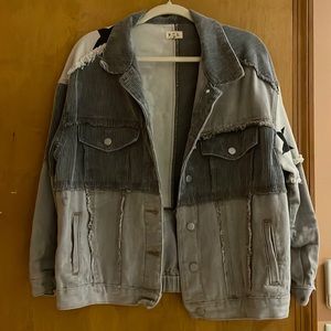 Star accent denim and corduroy color block jacket